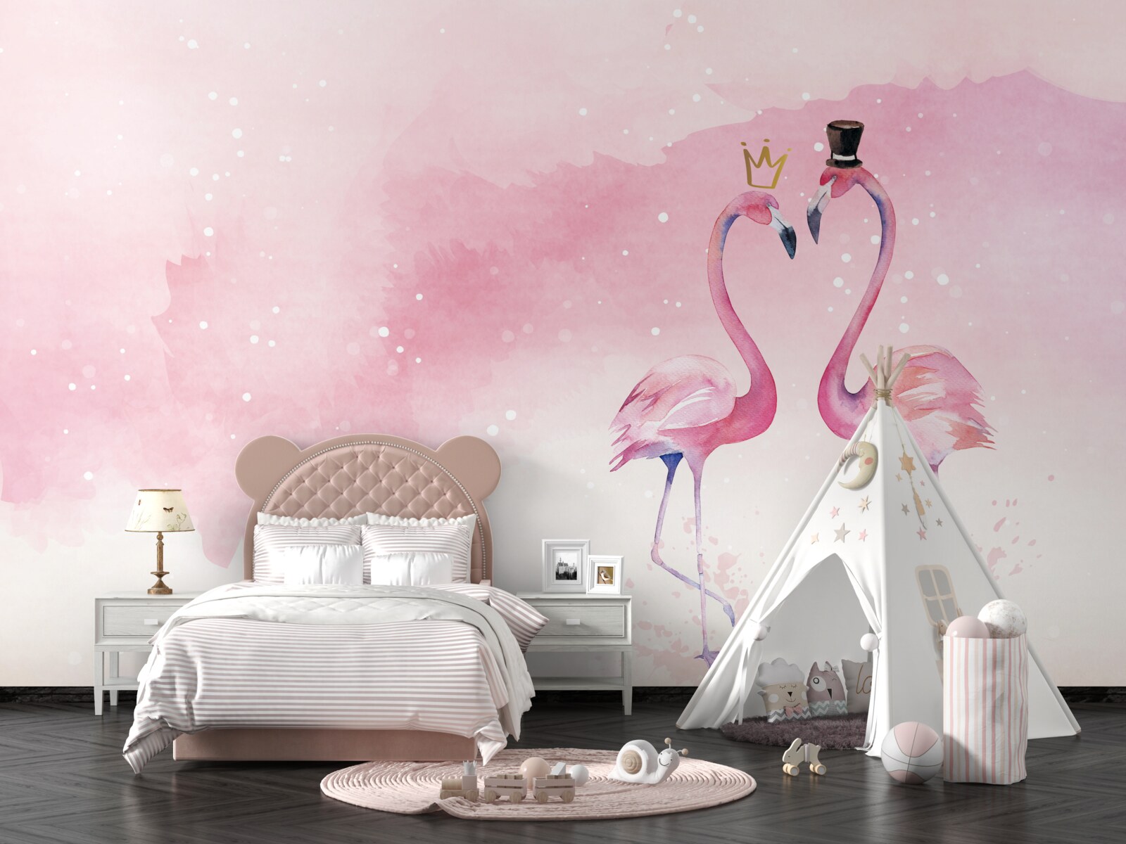 Fototapeten Zwei rosa Flamingos
