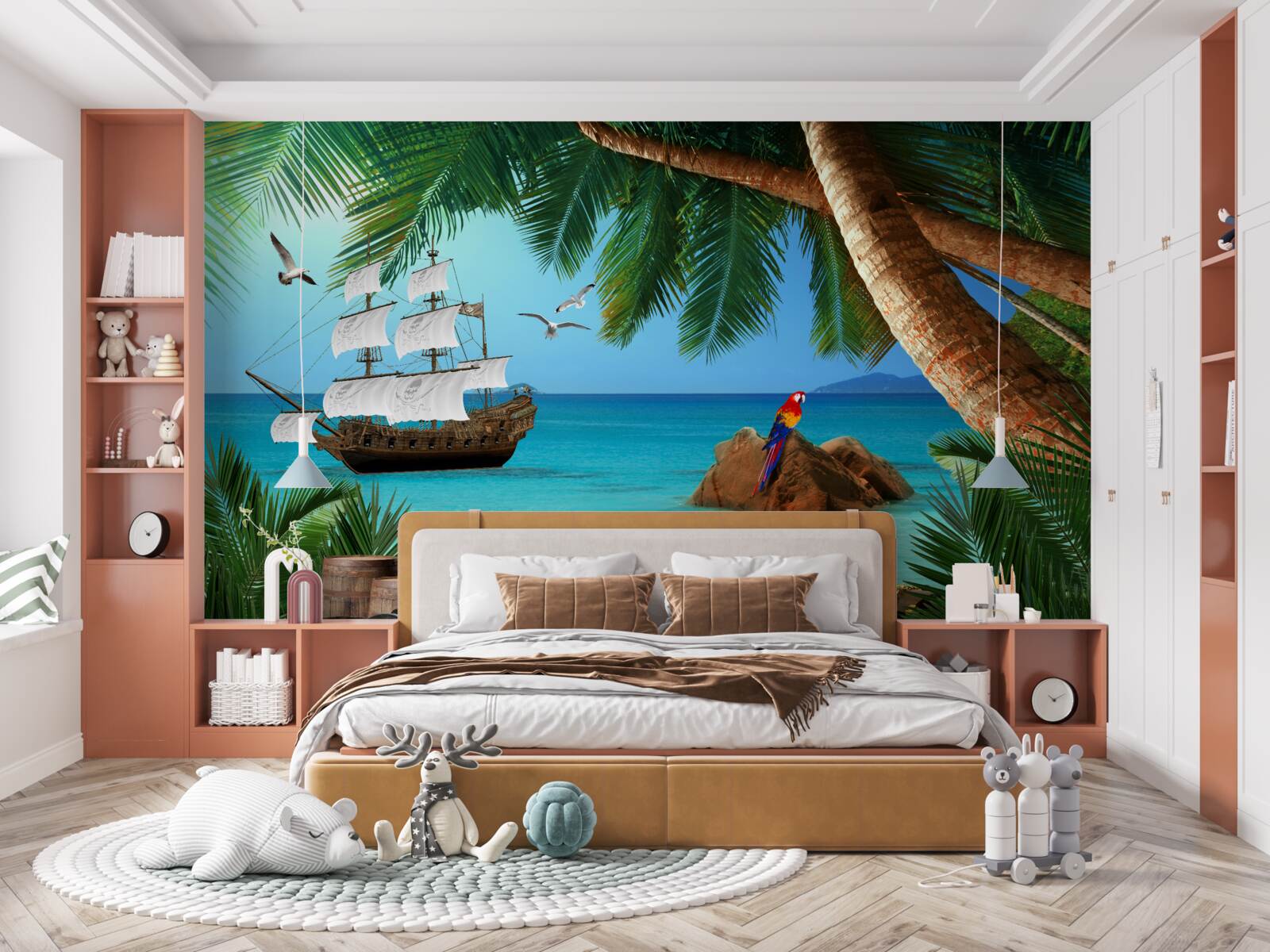 Fototapeten Blick auf das Schiff aus den Piratenbefestigungen
