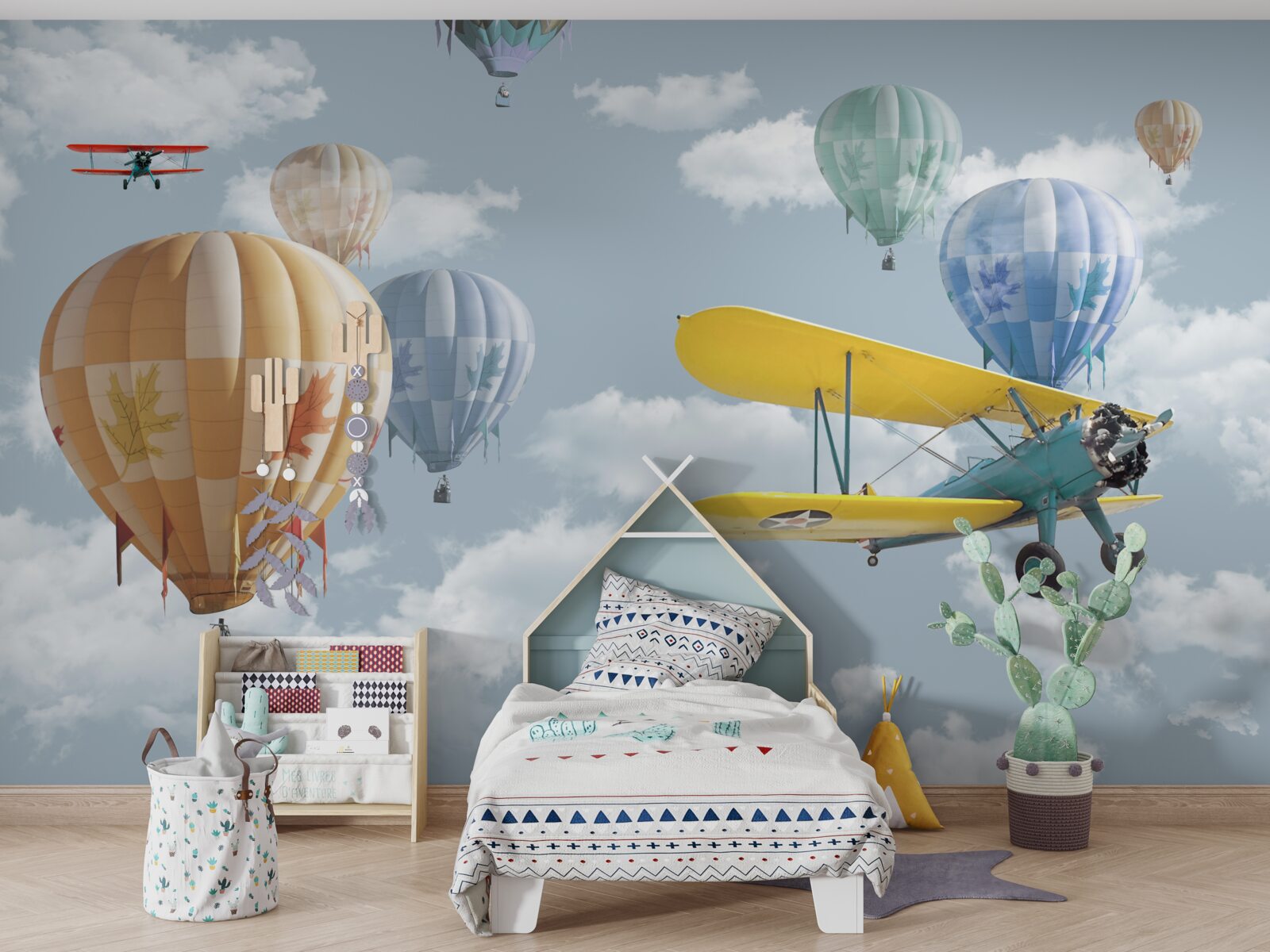 Fototapeten Luftballons und Flugzeuge in der Luft