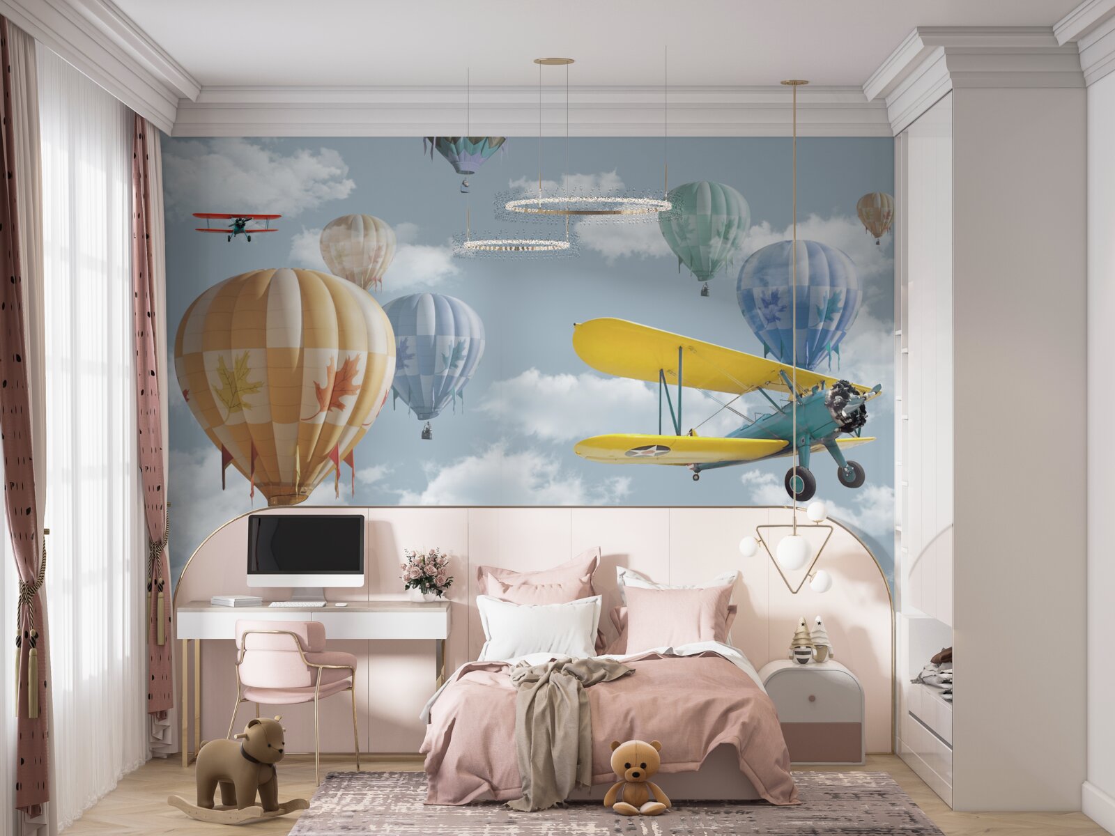 Fototapeten Luftballons und Flugzeuge in der Luft