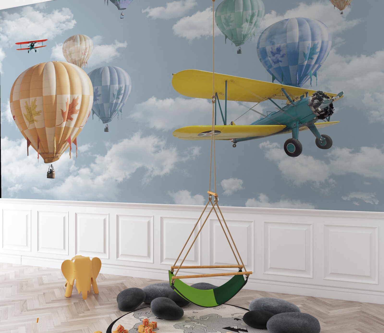 Fototapeten Luftballons und Flugzeuge in der Luft