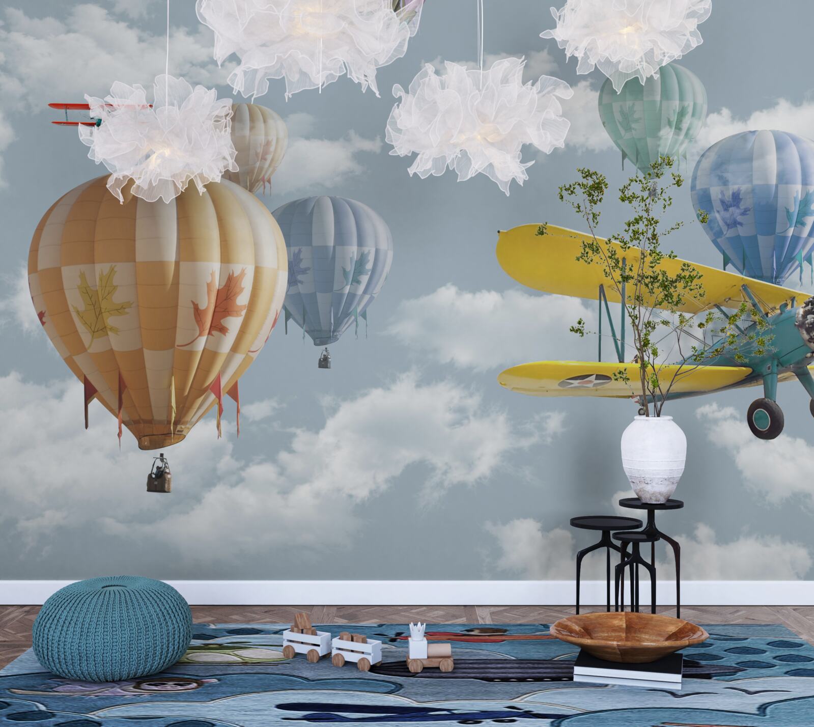 Fototapeten Luftballons und Flugzeuge in der Luft