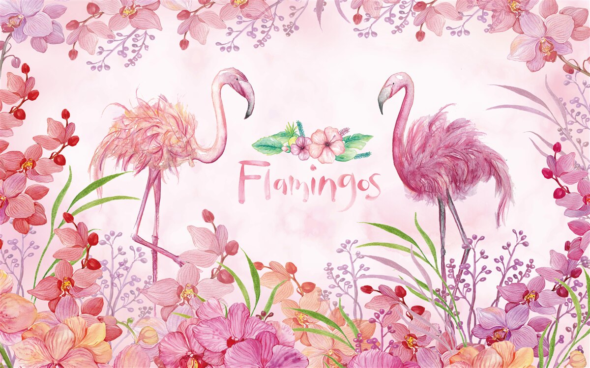 Fototapeten Pink Flamingo unter rosa Knospen