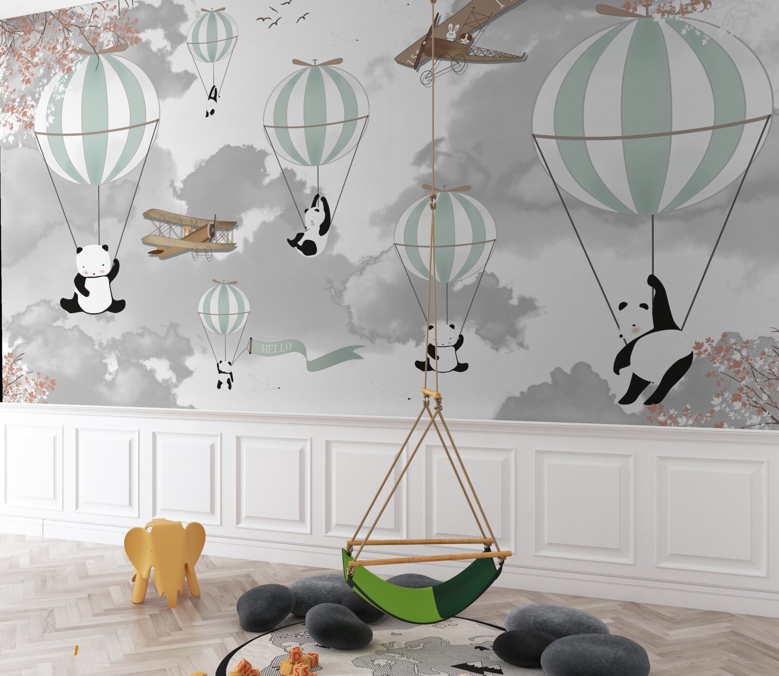 Fototapeten Pandas und Luftballons