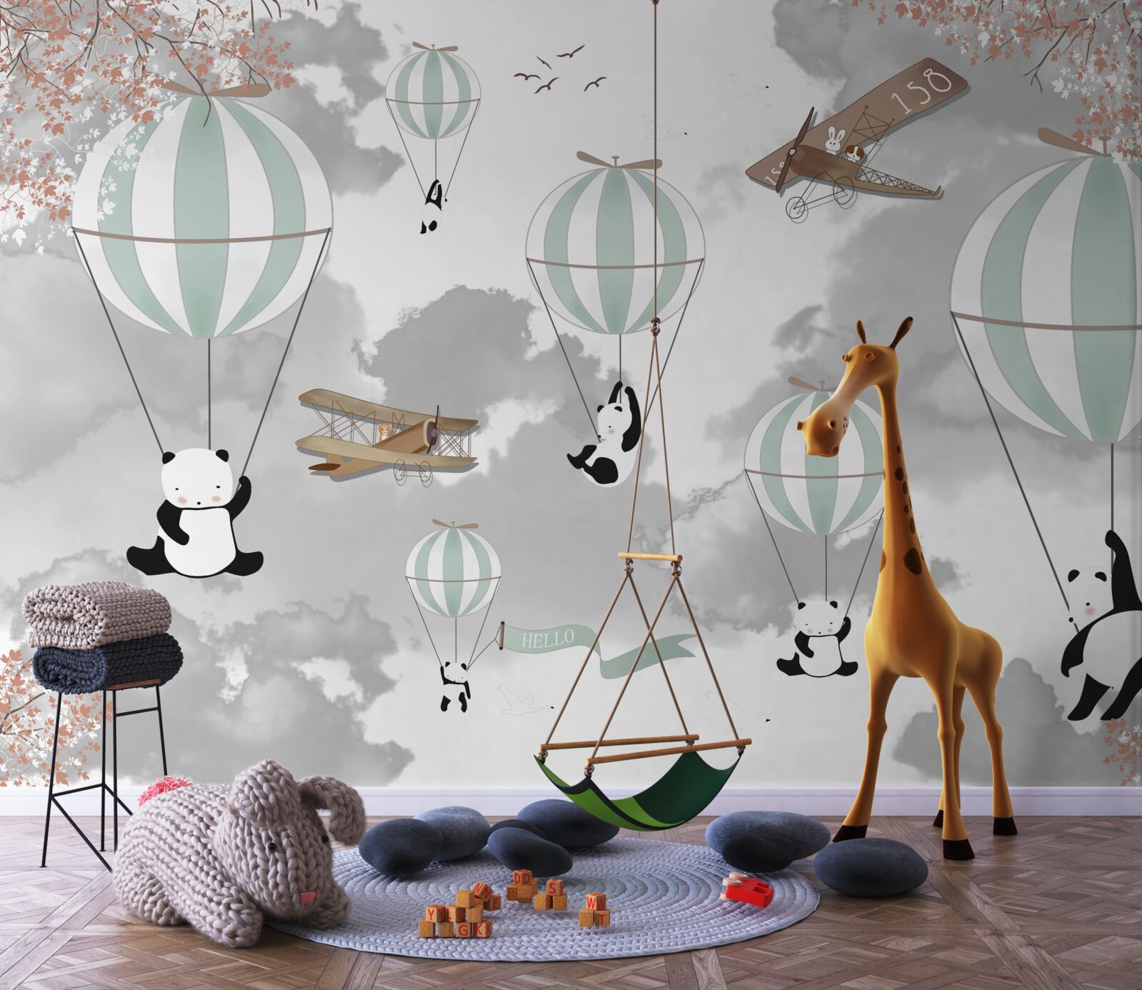 Fototapeten Pandas und Luftballons