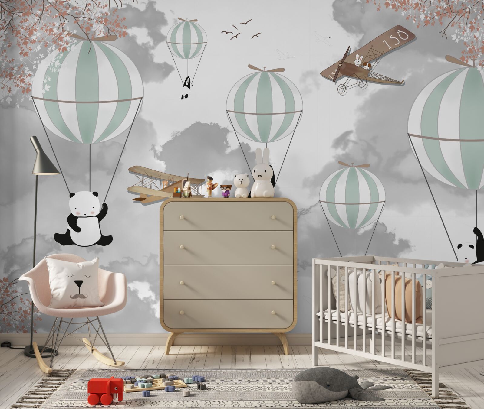 Fototapeten Pandas und Luftballons