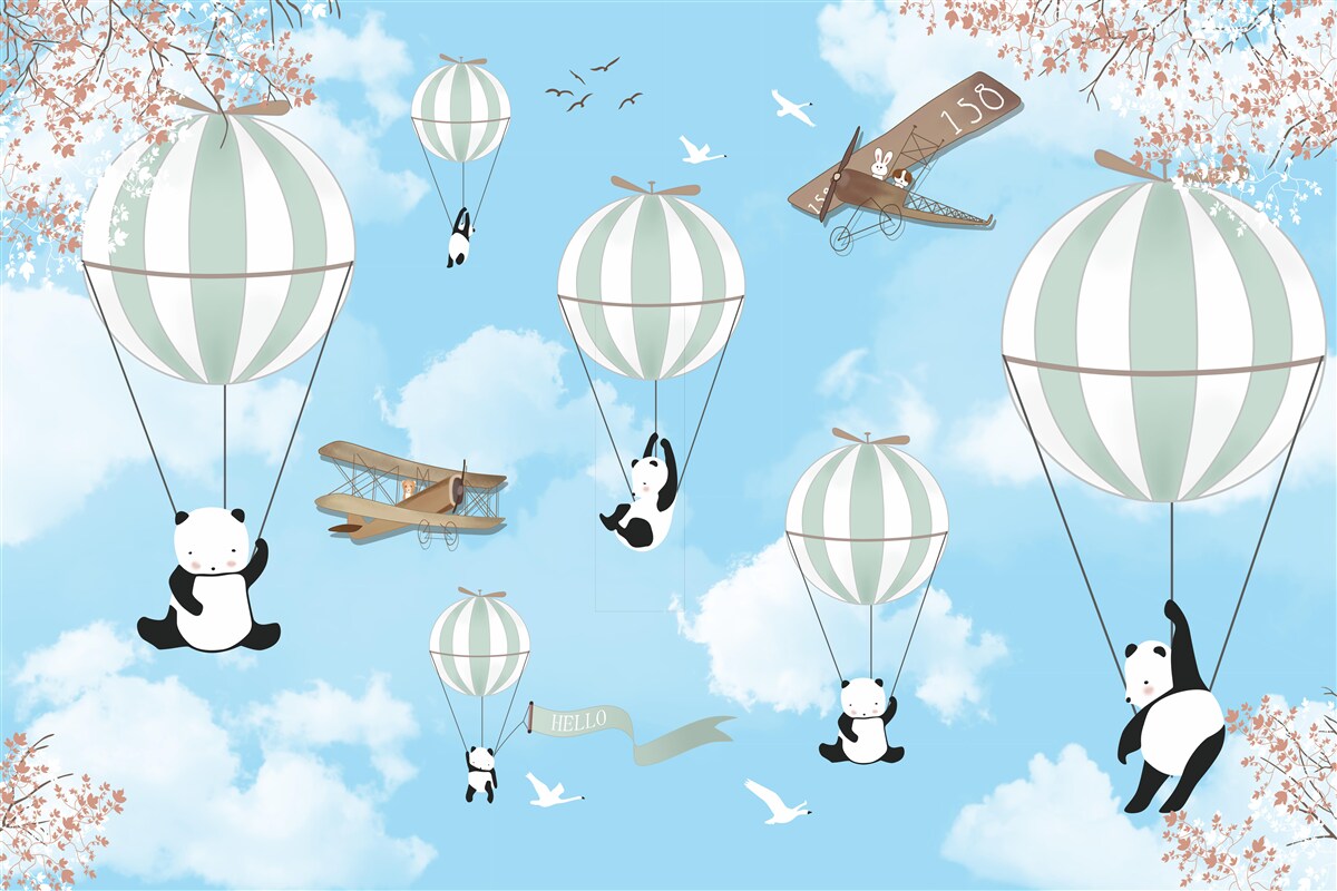 Fototapeten Pandy spielt gerne mit Luftballons