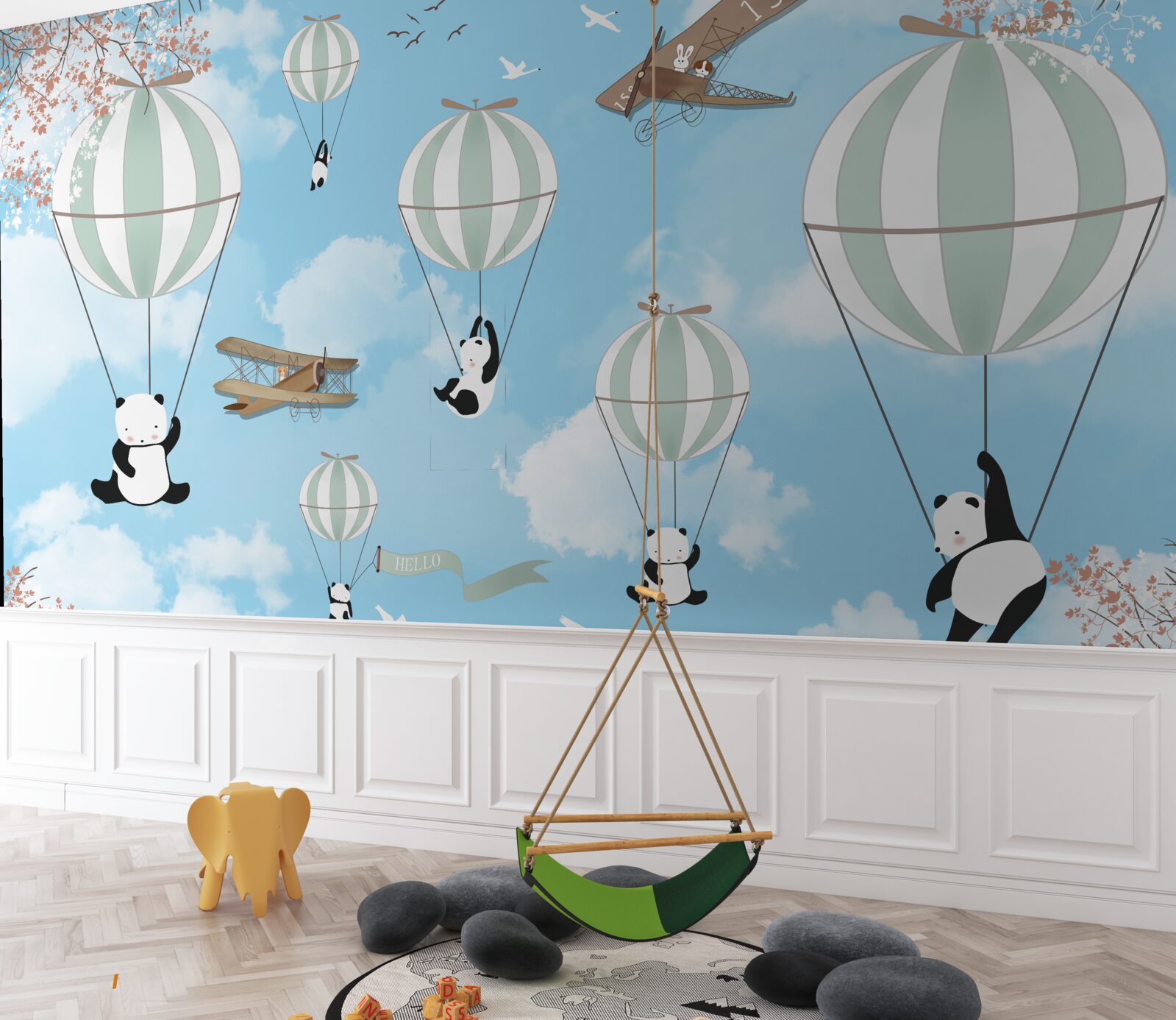 Fototapeten Pandy spielt gerne mit Luftballons