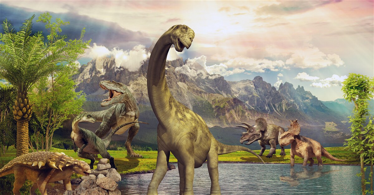 Fototapeten Dinosaurier erschienen in der Nähe des Teiches
