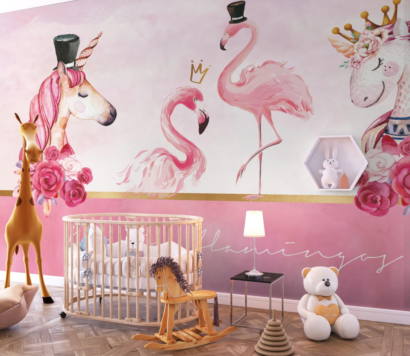 Fototapeten Flamingos und rosa Einhörner