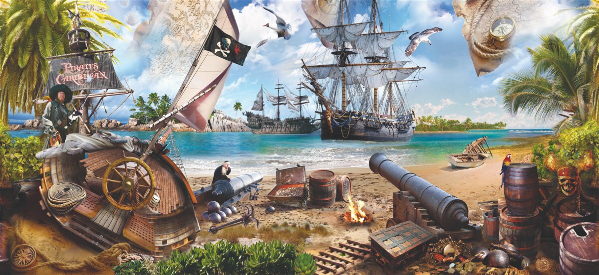 Fototapeten Insel- und Piratenschiffe