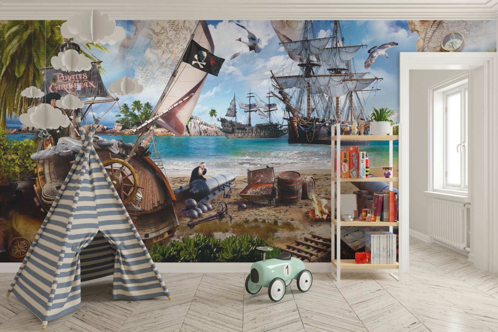 Fototapeten Insel- und Piratenschiffe