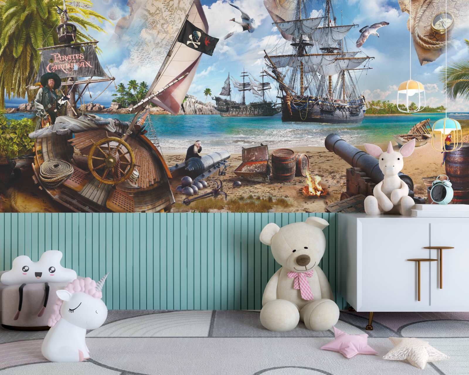 Fototapeten Insel- und Piratenschiffe