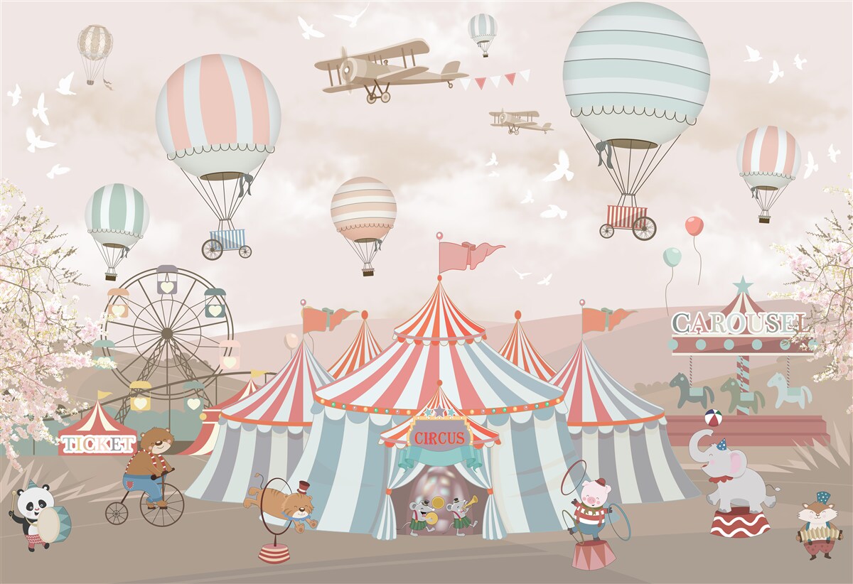 Fototapeten Zirkus und Kugeln schweben am Himmel