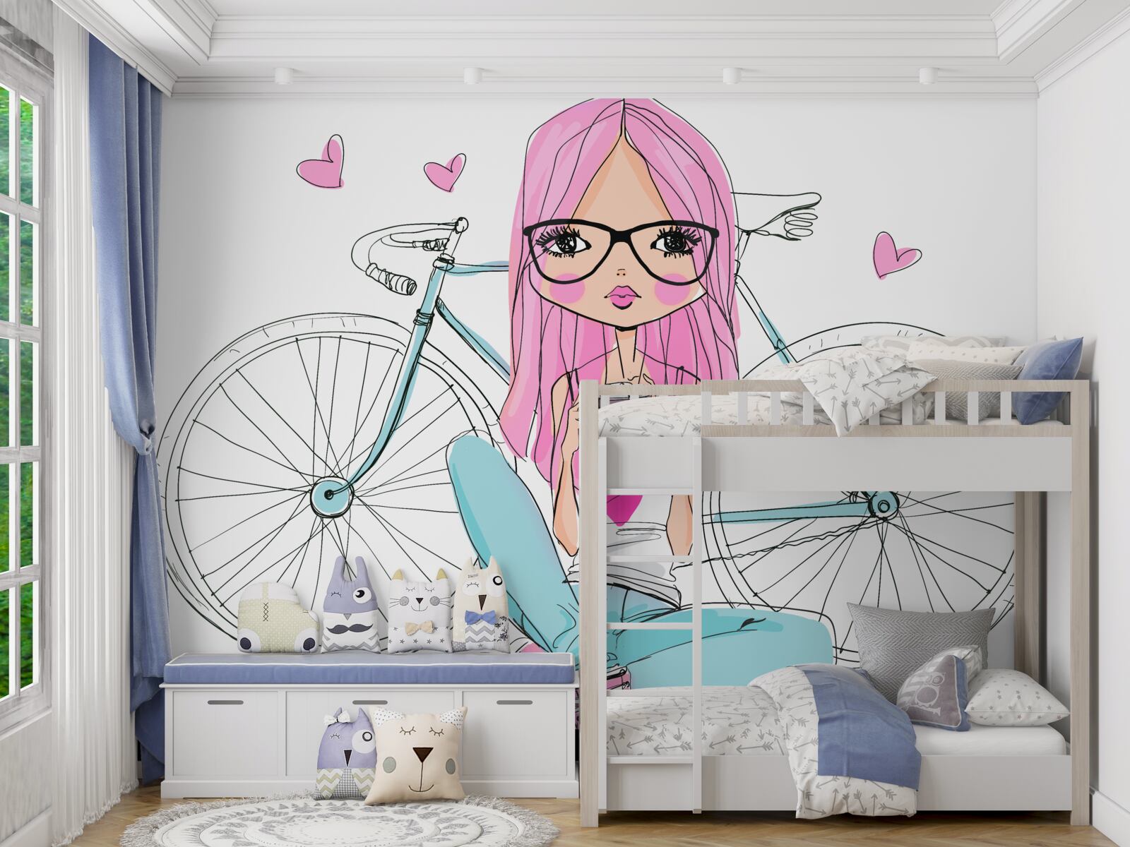 Fototapeten Ein modisches Mädchen auf einem Fahrrad