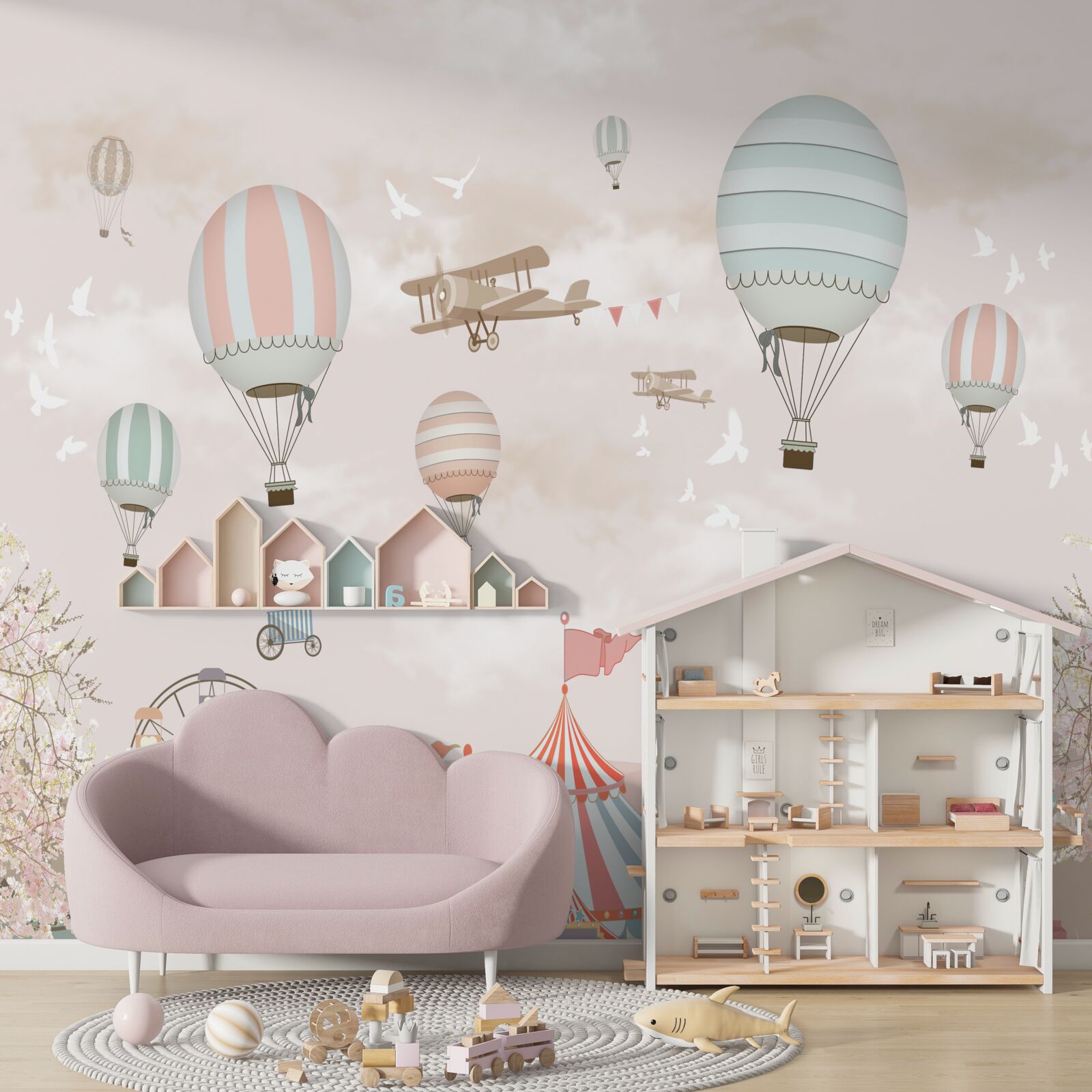 Fototapeten Zirkus unter den Luftballons Wolken