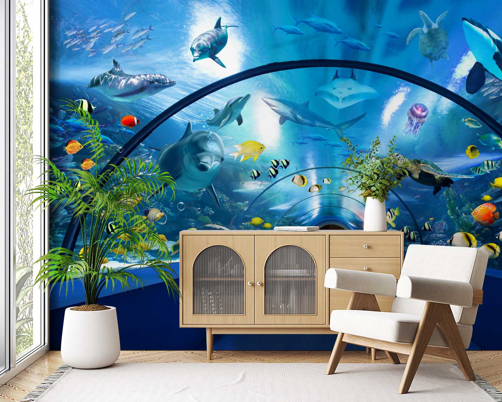 Fototapeten Faszinierender Aquarientunnel