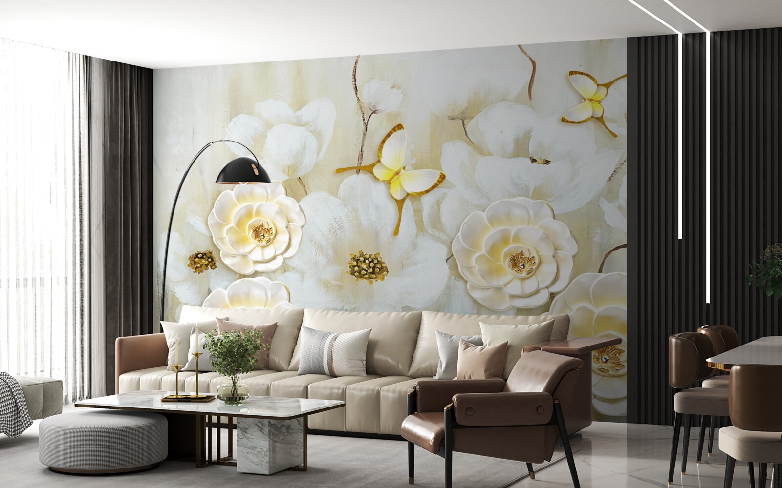 Fototapeten ungewöhnliche Schmetterlinge und helle Blumen