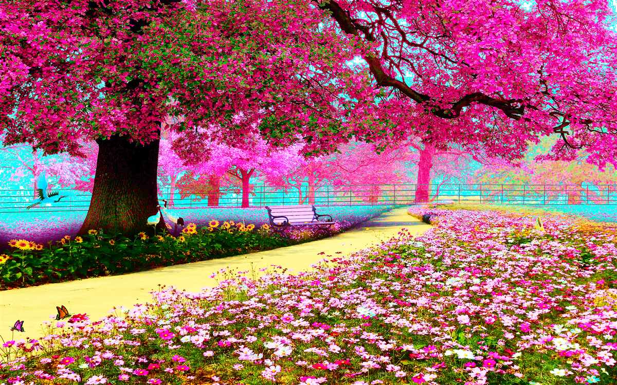 Fototapeten Alte Sakura blühen in rosa Farbtönen