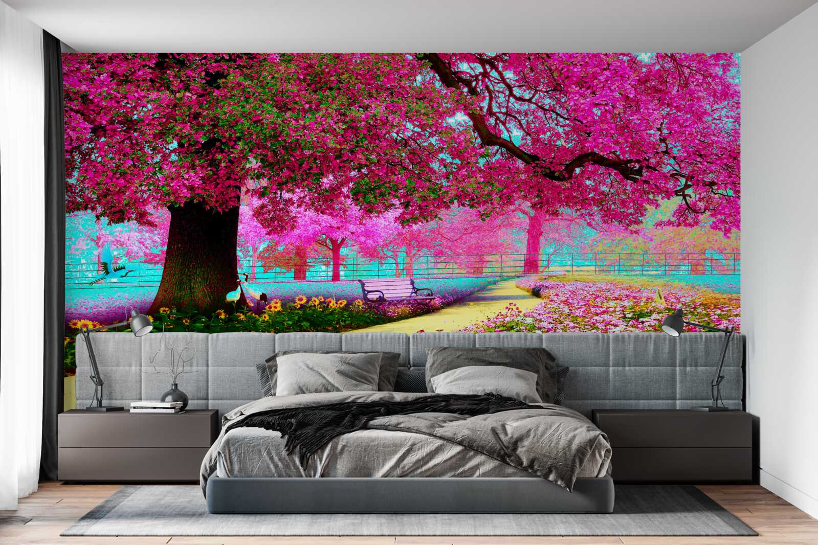 Fototapeten Alte Sakura blühen in rosa Farbtönen