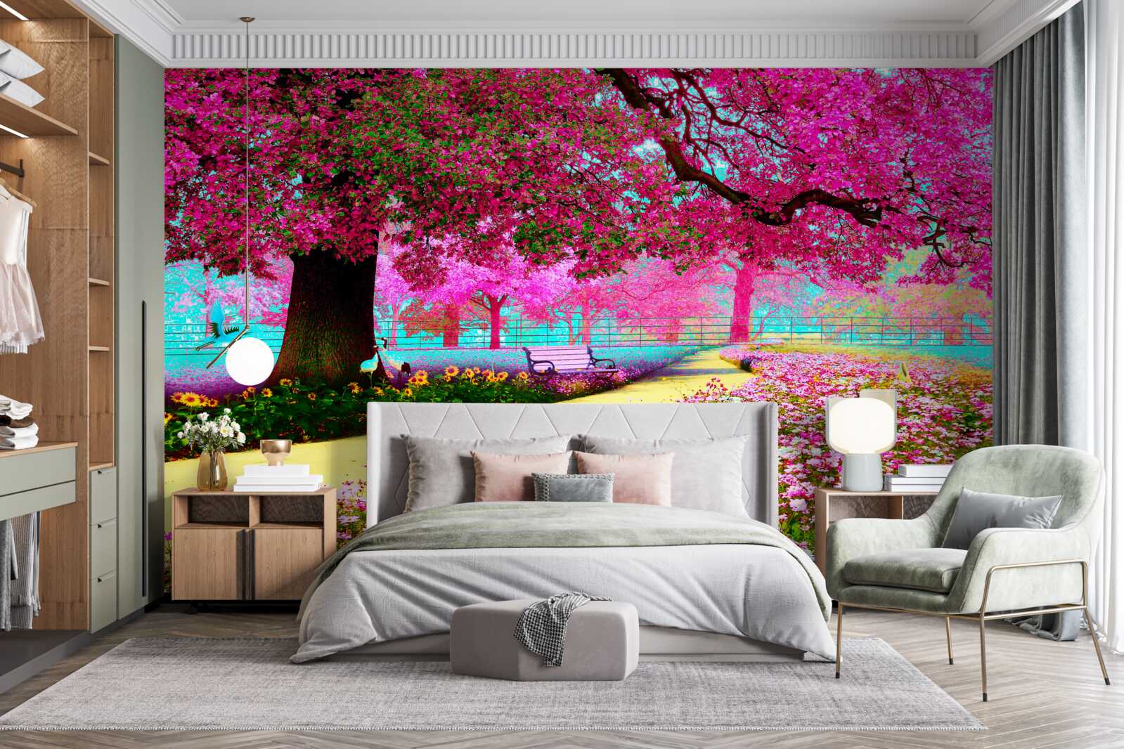 Fototapeten Alte Sakura blühen in rosa Farbtönen