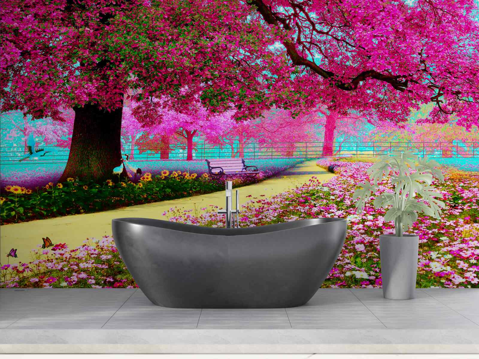 Fototapeten Alte Sakura blühen in rosa Farbtönen