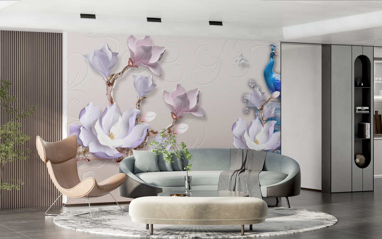 Fototapeten Weiße Magnolien dekorieren den Pfauen
