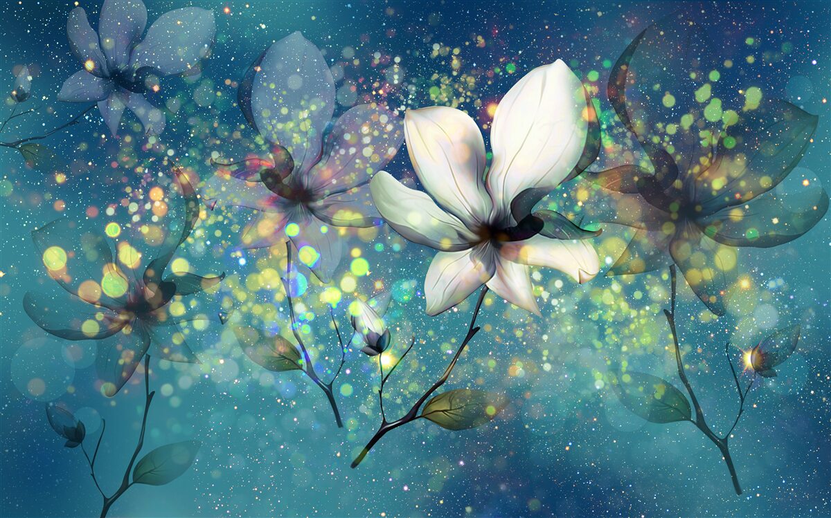 Fototapeten Die Blumen sehen auf blauem Hintergrund schön aus