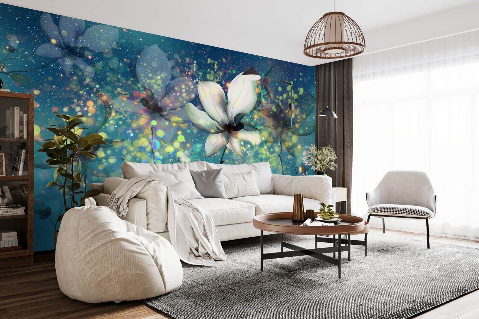 Fototapeten Die Blumen sehen auf blauem Hintergrund schön aus