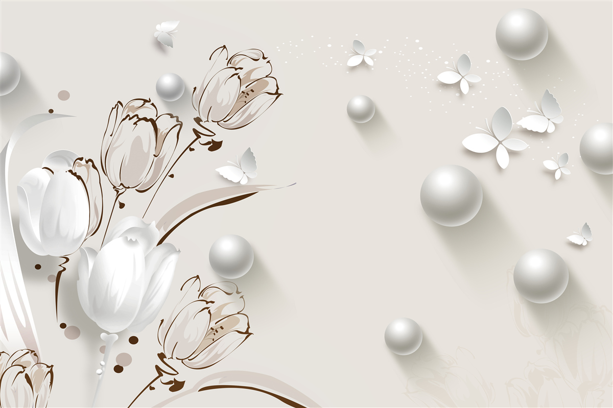 Fototapeten Blumen aus Gold und Perlen im schneebedeckten Schatten