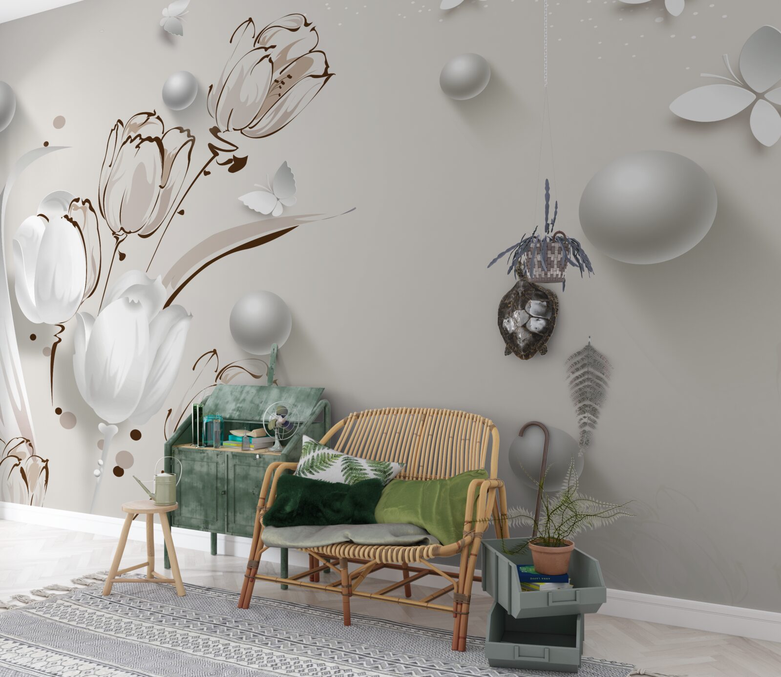 Fototapeten Blumen aus Gold und Perlen im schneebedeckten Schatten