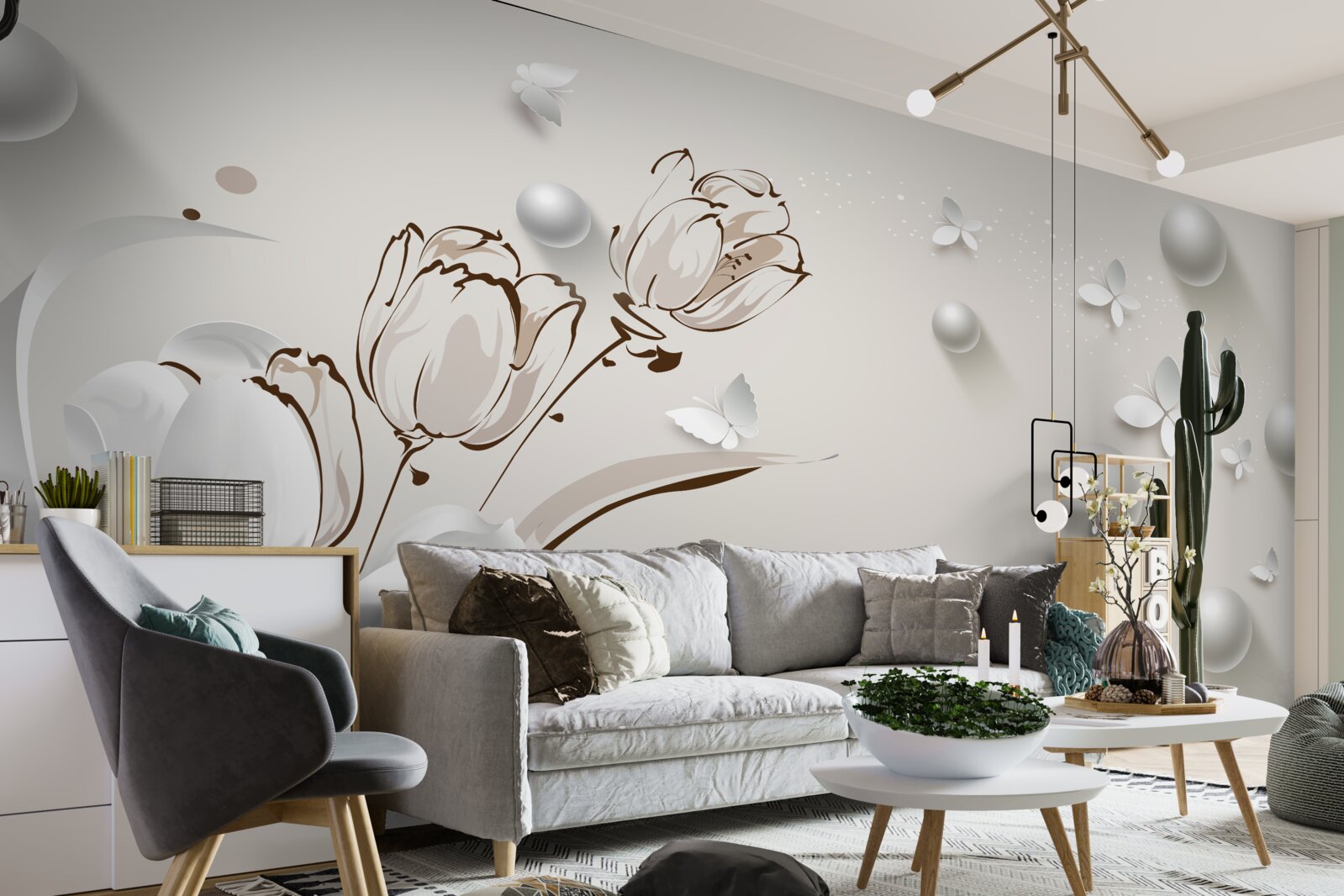 Fototapeten Blumen aus Gold und Perlen im schneebedeckten Schatten