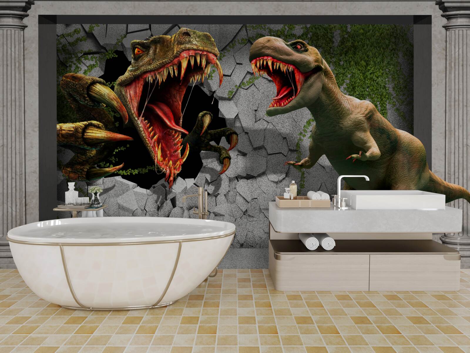 Fototapeten Unruhige Dinosaurier im Bug