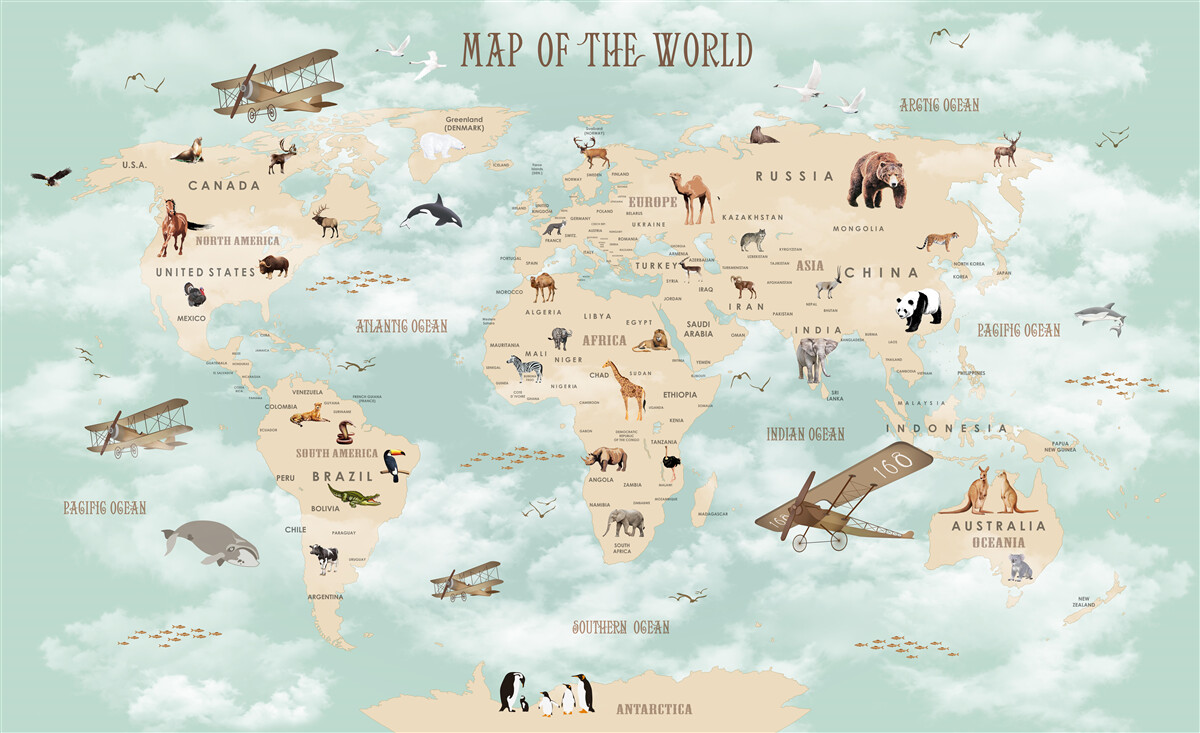 Fototapeten Fauna im geografischen Atlas