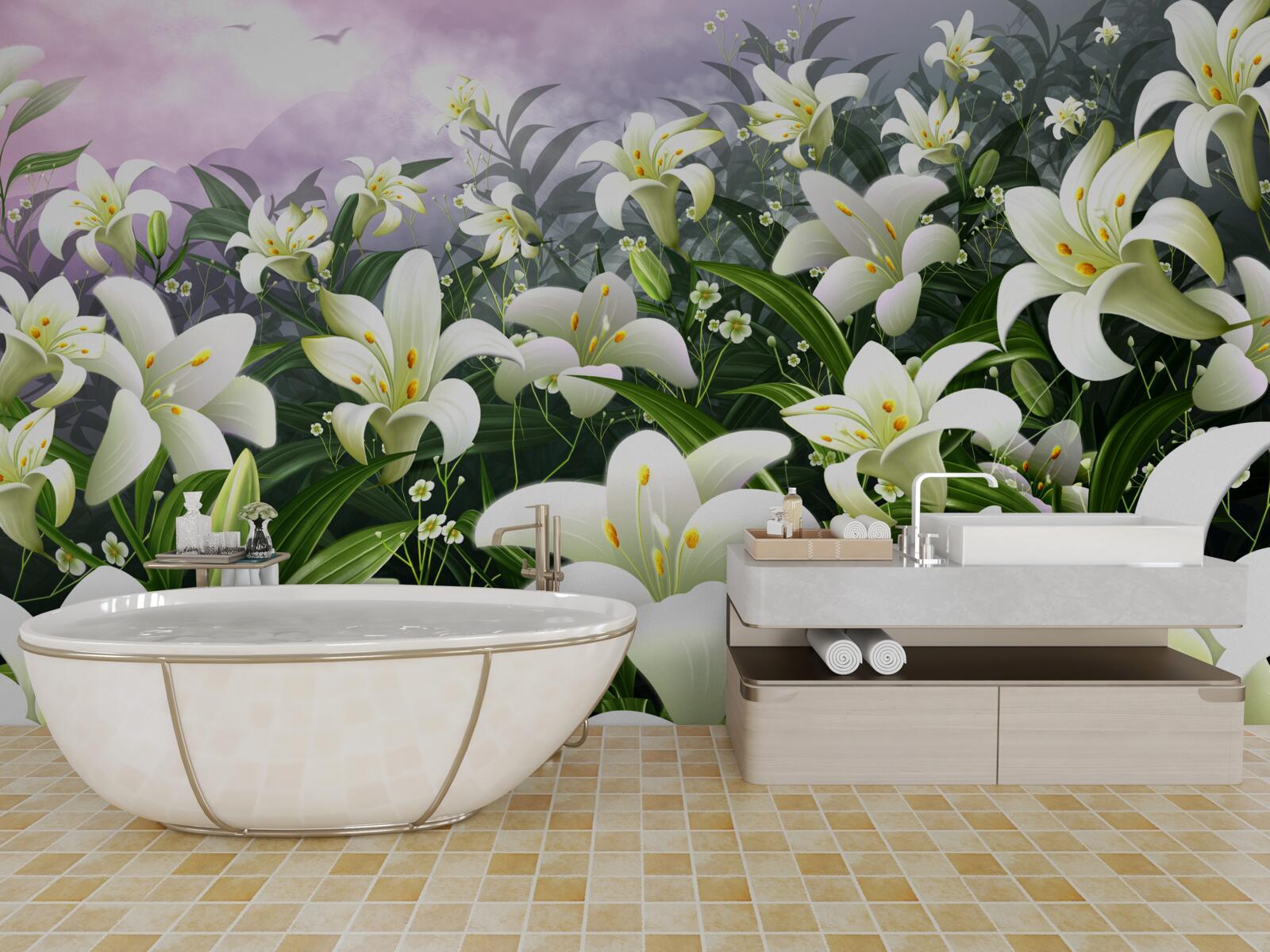 Fototapeten Schnee -White Lily Teppich