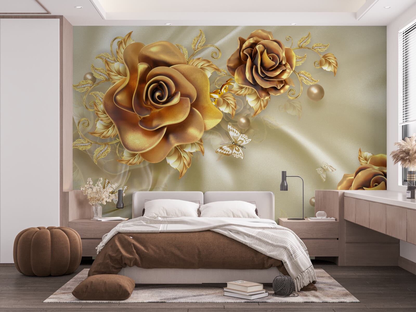 Fototapeten Braune Rose auf einem Seidenhintergrund