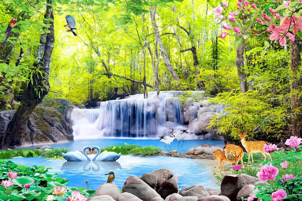 Fototapeten Der Sommerwasserfall hat die Magie der Natur