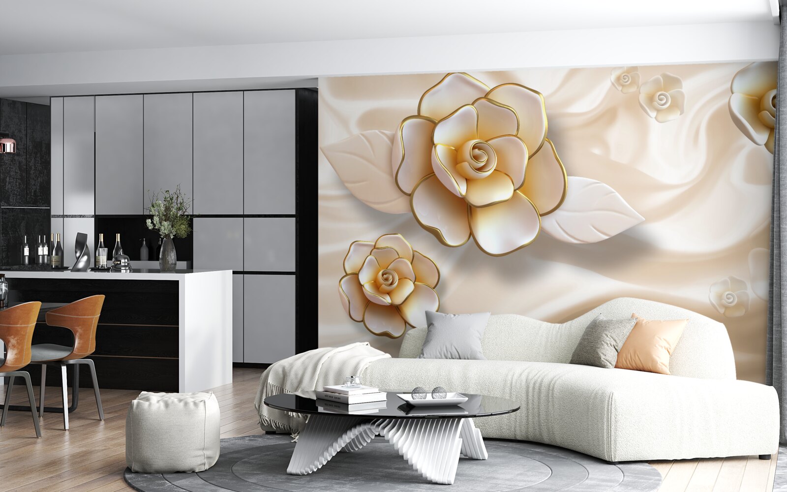 Fototapeten Luxus weiße Rosen mit goldenen Farbtönen