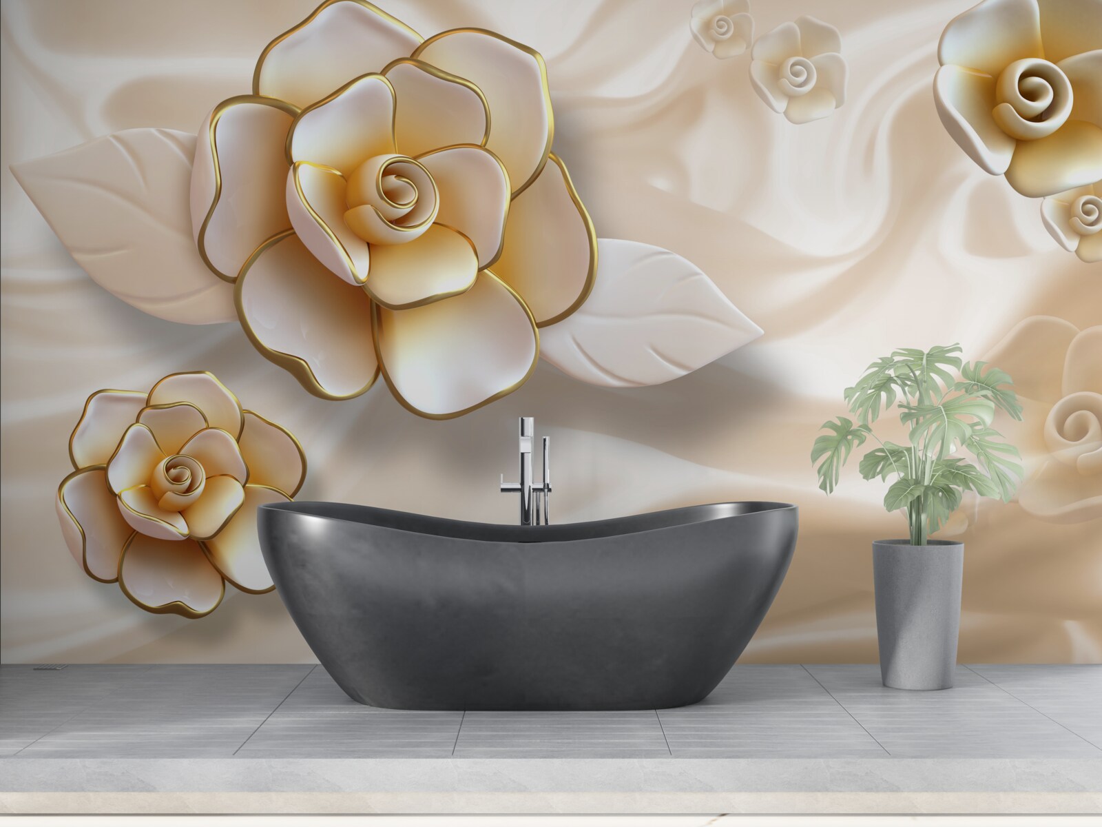 Fototapeten Luxus weiße Rosen mit goldenen Farbtönen