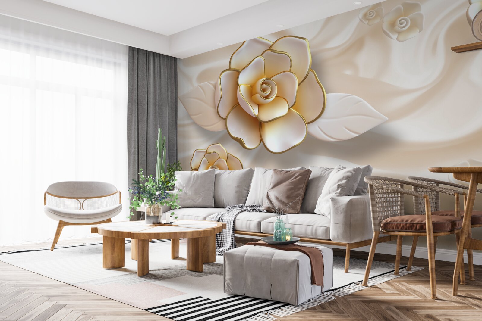 Fototapeten Luxus weiße Rosen mit goldenen Farbtönen