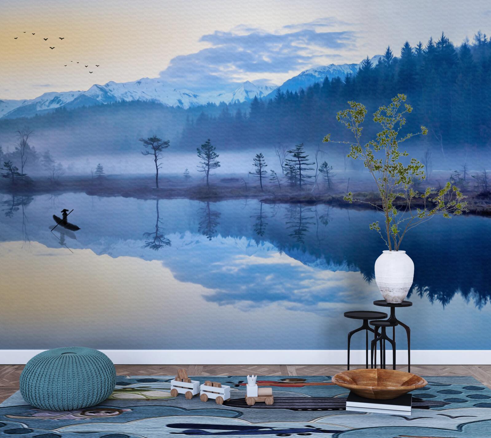 Fototapeten Bild des Fichtenwaldes im Wasserspiegel