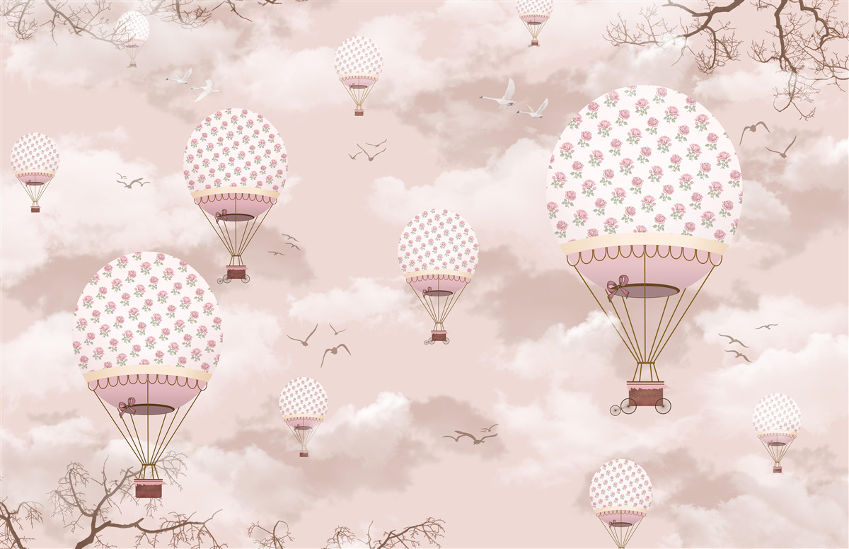 Fototapeten Der rosa Himmel ist mit Luftballons dekoriert