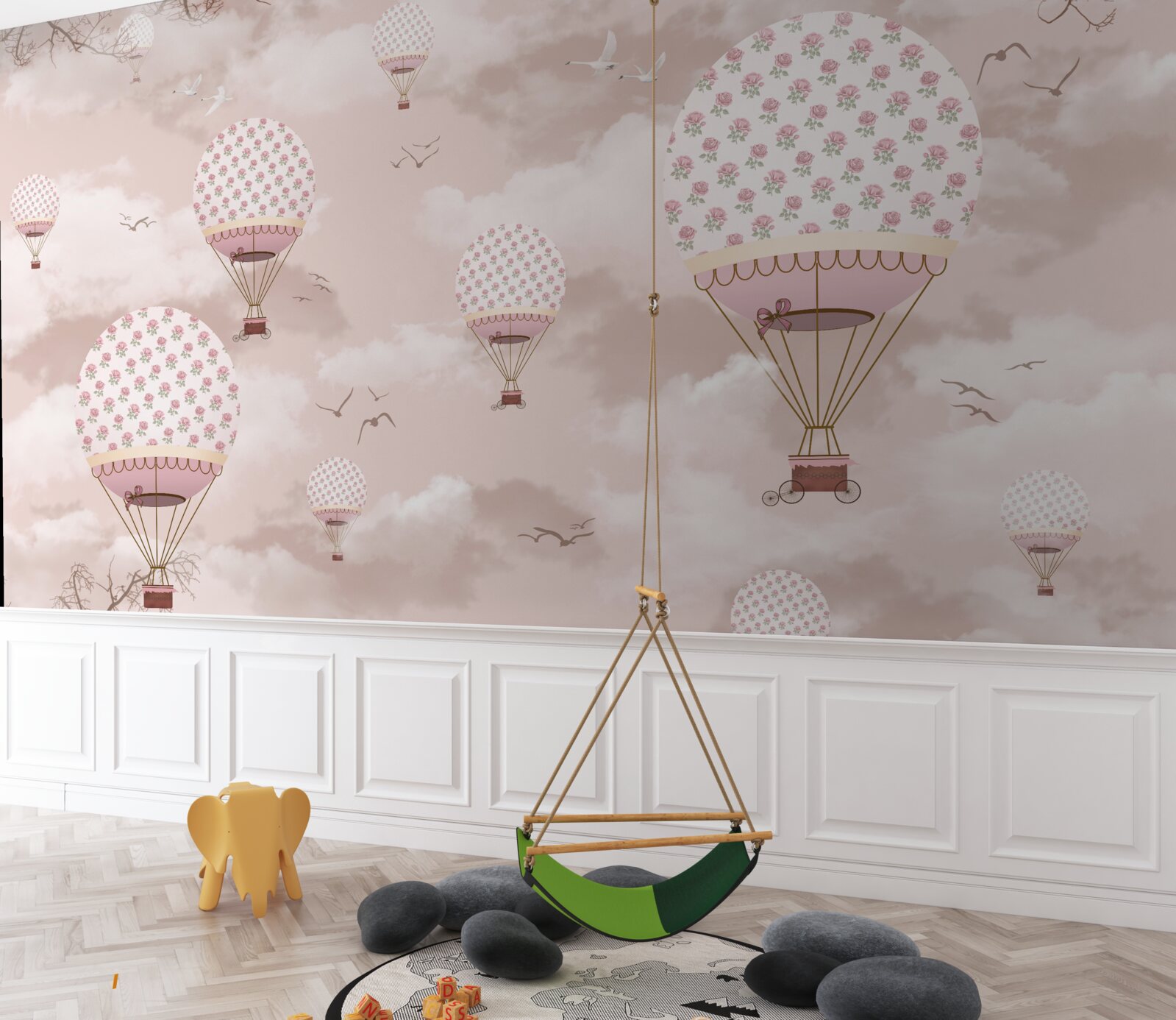 Fototapeten Der rosa Himmel ist mit Luftballons dekoriert