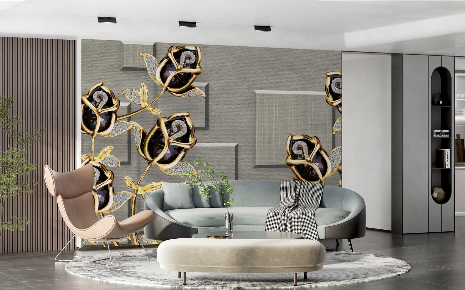 Fototapeten Schwarze Rosen mit einem goldenen Rahmen