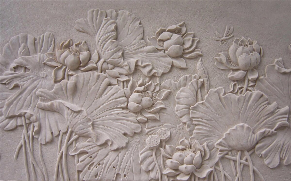 Fototapeten Blumen mit gravierter Textur