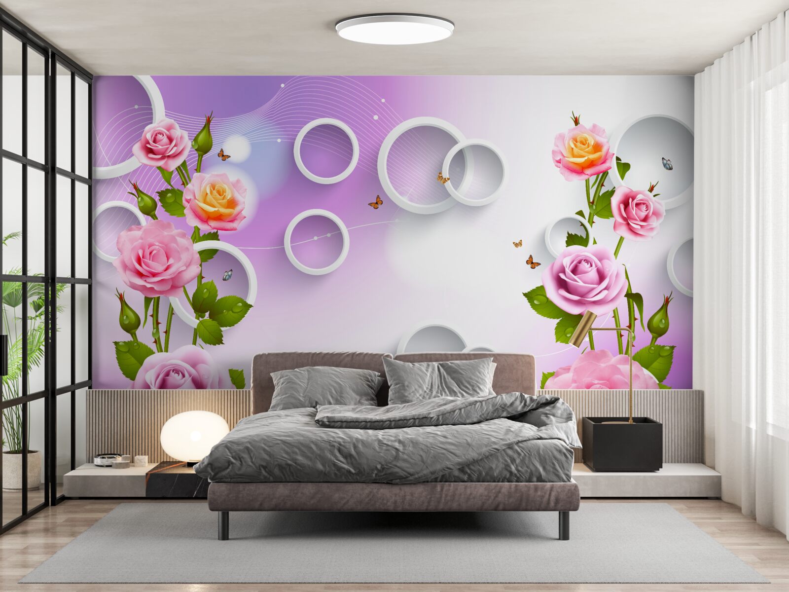 Fototapeten Eine Reihe von leichten Rosen auf einem hellen Hintergrund
