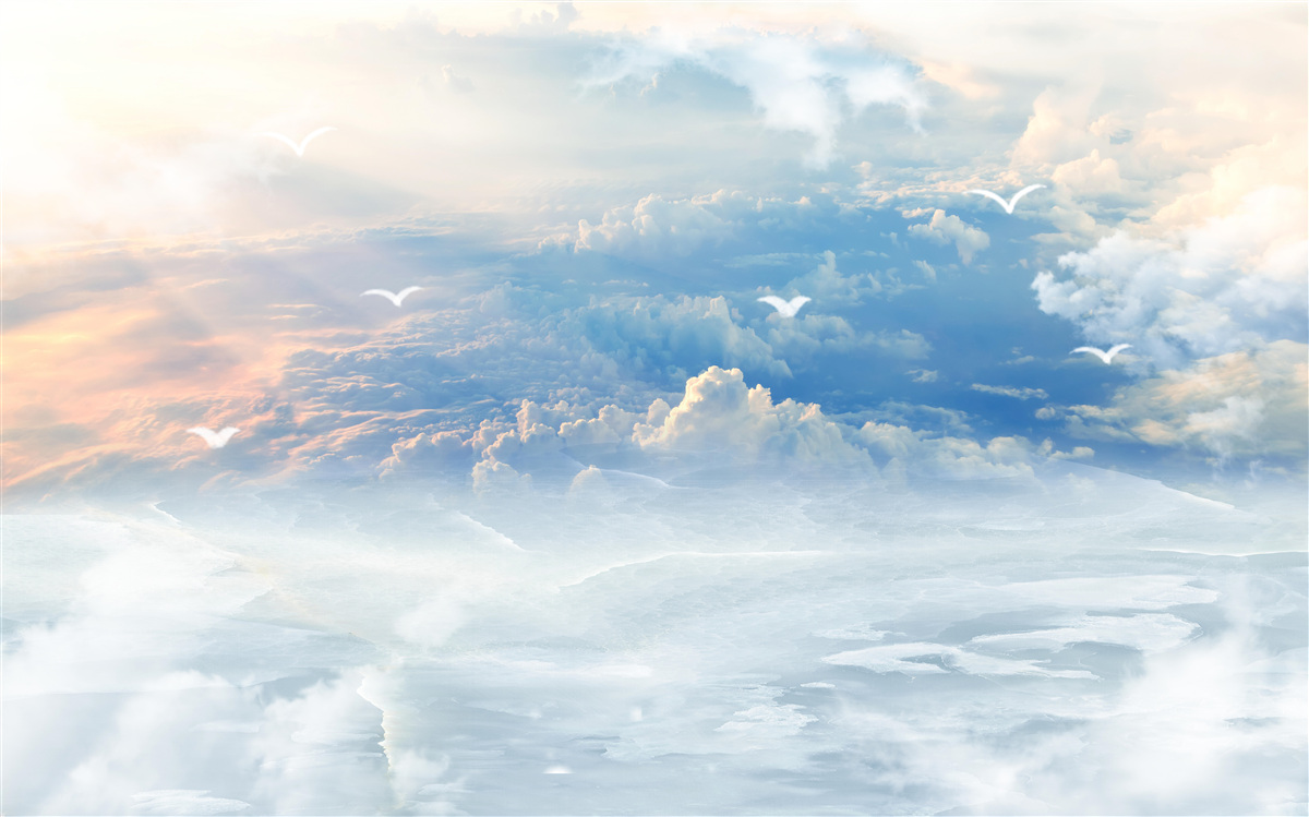 Fototapeten Die mit weiche Wolken bedeckten Wolken liegen ruhig