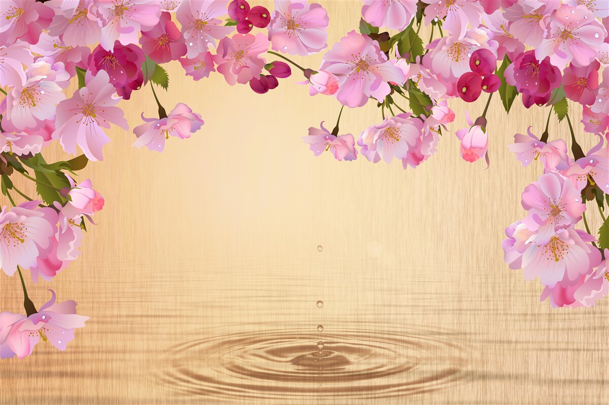 Fototapeten Wasser unter üppigen rosa Blumen
