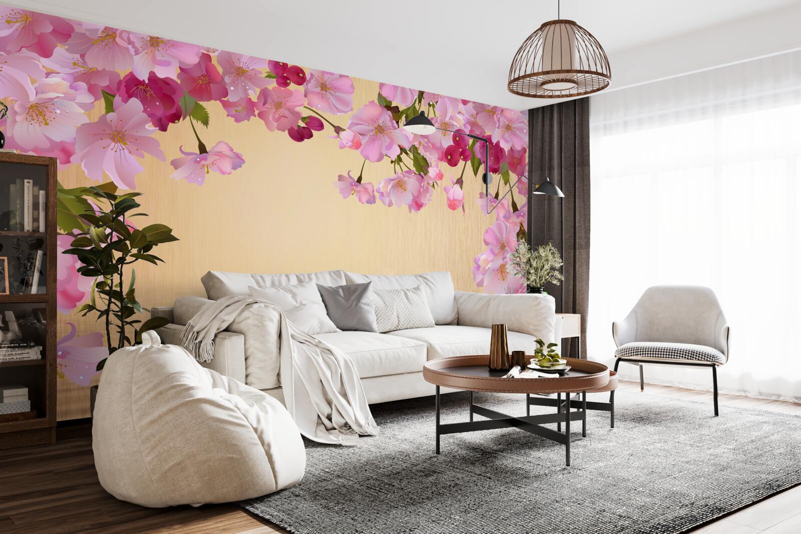 Fototapeten Wasser unter üppigen rosa Blumen