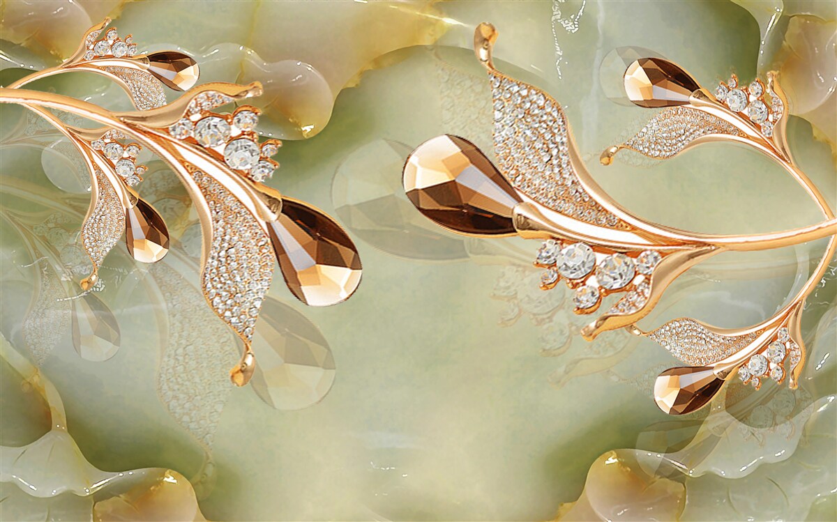 Fototapeten Goldschmuck in Form von Knospen und Zweigen